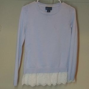 Cynthia Rowley baby blue lace trim sweater